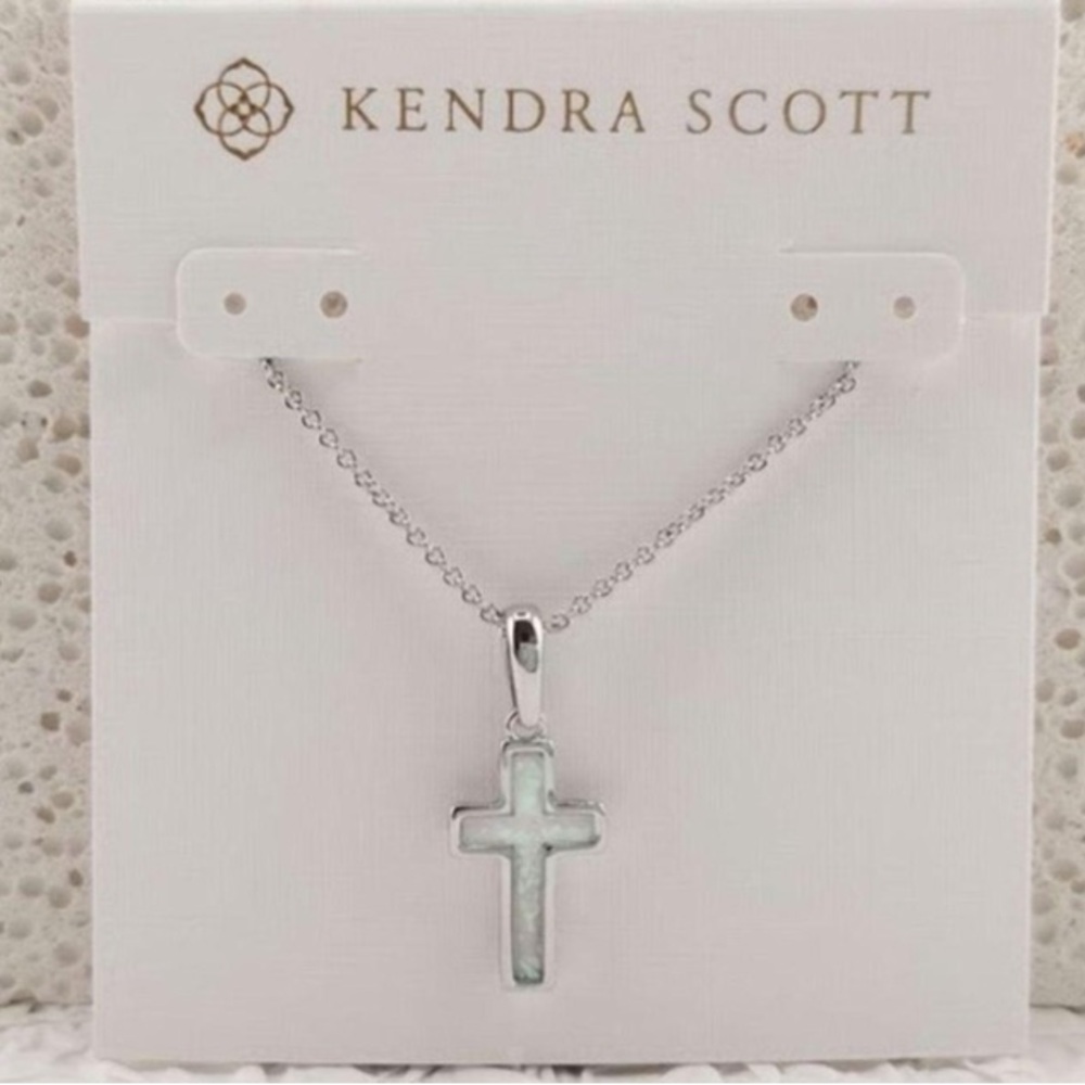 Kendra Scott Silver and White Cross Pendant Necklace
